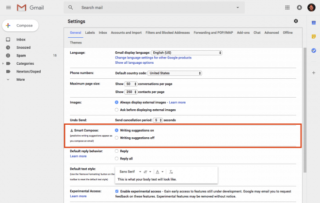 enable smart compose in Gmail